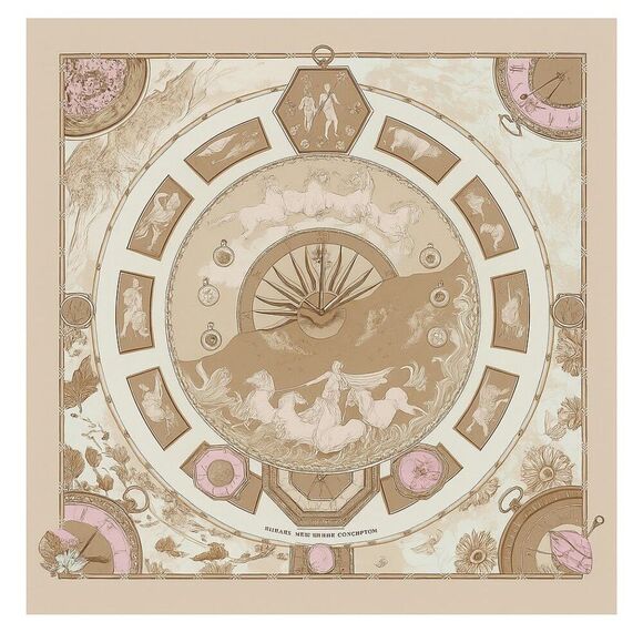 NIB RARE Hermès Pour Vacheron Constantin Astrologie Time Brown Pink Silk Scarf - Picture 1 of 17
